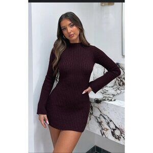 White Fox Get On Down Knit Mini Dress Women XL Burgundy Long Sleeve Feminine